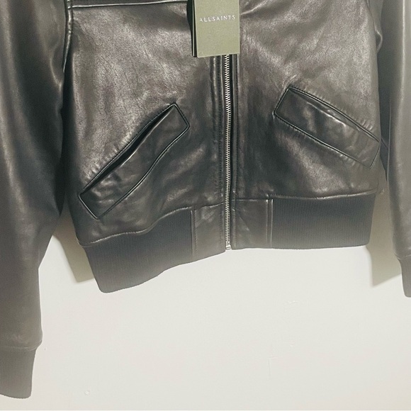 NEW All Saints Pascao Leather Bomber Jacket Black Bikercore Club Retro Outerwear - Picture 8 of 13